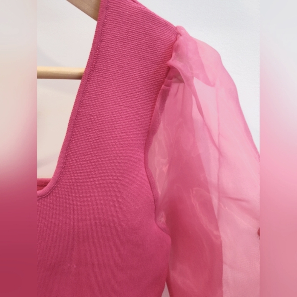 House of Harlow 1960 Sheer Puff Sleeves Knit Top - Picture 5 of 13